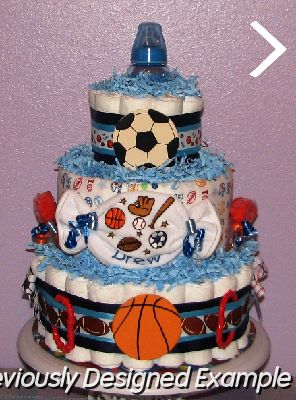 Custom Embroidered Sports Diaper Cake.JPG - All Sports Diaper Cake